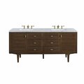 James Martin Vanities Amberly 72in Double Vanity, Mid-Century Walnut w/ 3 CM Carrara Marble Top 670-V72-WLT-3CAR